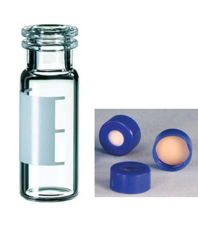 Vial Kit, 1.5mL Clear Glass w/Snap Caps, Non-slit Silicone/PTFE Septa, 100/pk