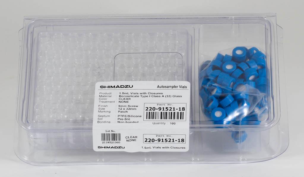 Vial Kit, 1.5mL Clear Glass w/Screw Caps and Pre-slit Silicone/PTFE Septa, 100/PK