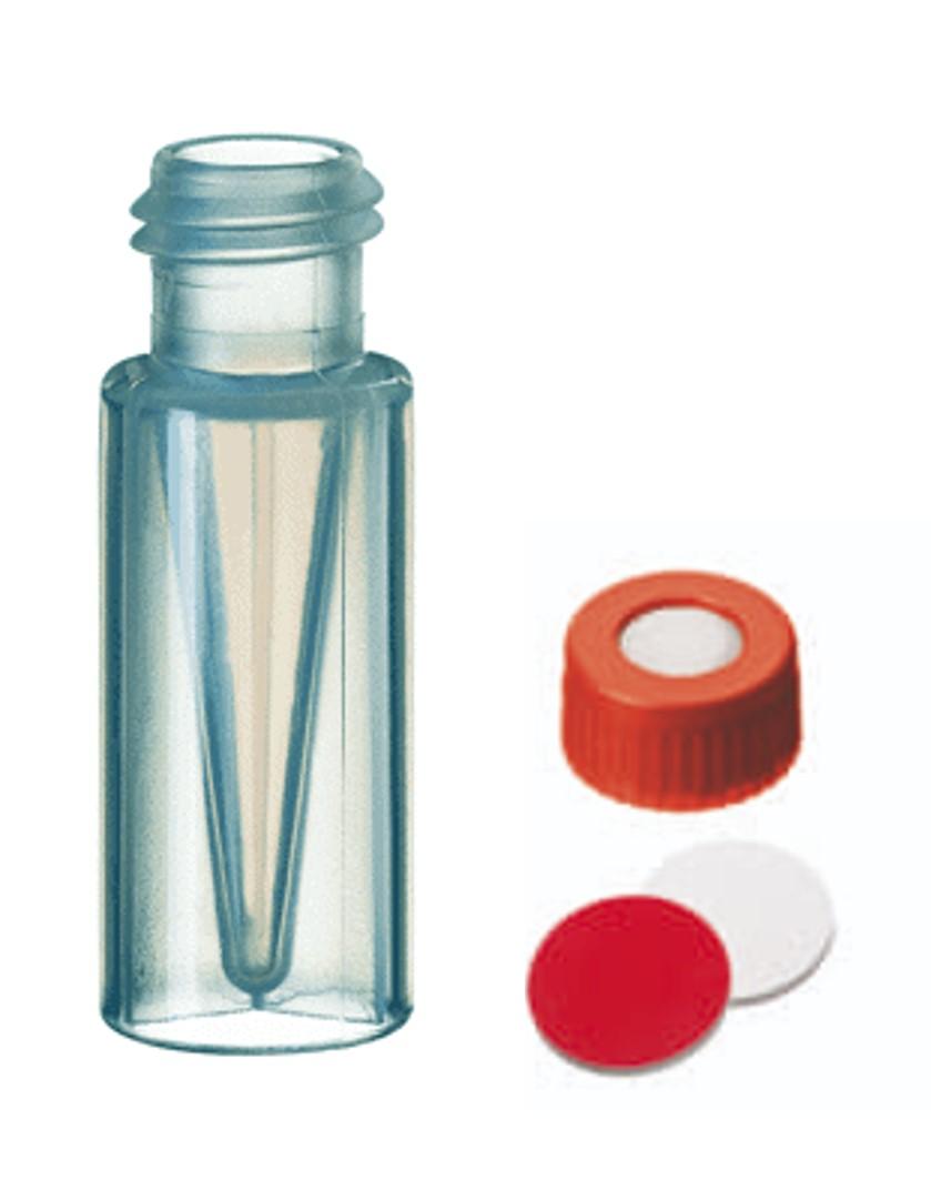 Vial Kit, 300uL Clear Polypropylene w/Screw Caps and Non-slit Silicone/PTFE Septa, for IC, 100/pk