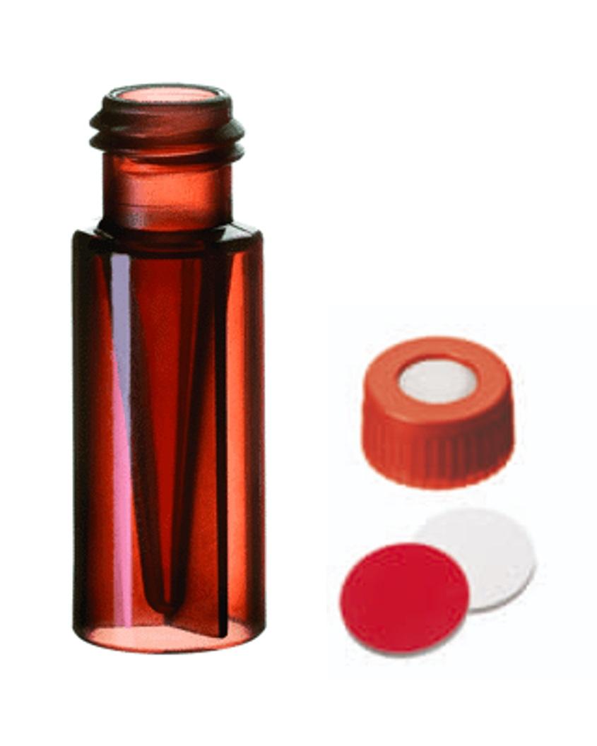 Vial Kit, 300uL Amber Polypropylene w/Screw Caps and Non-slit Silicone/PTFE Septa, for IC, 100/pk
