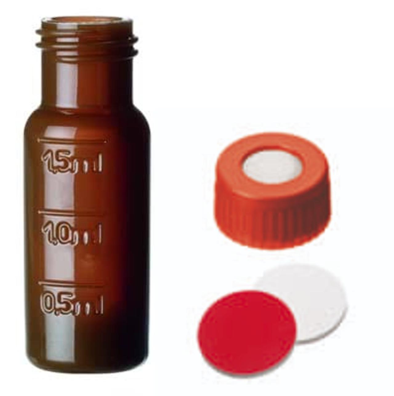 Vial Kit, 1.5mL Amber Polypropylene w/Screw Caps and Non-slit Silicone/PTFE Septa, for IC, 100/pk