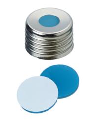 Vial Caps, 9mm Screw Thread for 12 x 32mm Vials, Blue with Silicone/PP Septa, 100/pk