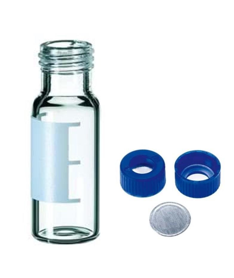Vial Kit, PFAS, 1.5mL Clear Silanized Glass with Blue Screw Caps and Silicone/PP Septa 100/pk