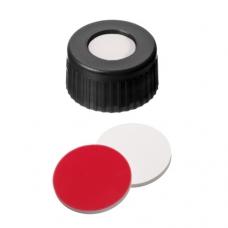 Vial Caps, 9mm for Shim-vial H or S, Black Screw Thread w/Pre-Slit PTFE/Silicone Septa, 100/pk