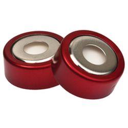 20mm Magnetic Crimp Cap Red BiMetal, 3mm PTFE/Silicone Septum with 8mm Hole, 100 pack